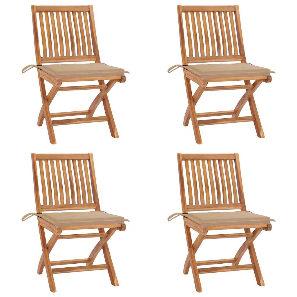 Klappbare Gartenstühle mit Kissen 4 Stk. Massivholz Teak