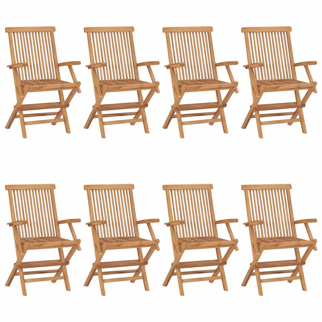 Gartenstühle mit Schwarzen Kissen 8 Stk. Massivholz Teak