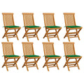 Gartenstühle mit Grünen Kissen 8 Stk. Massivholz Teak