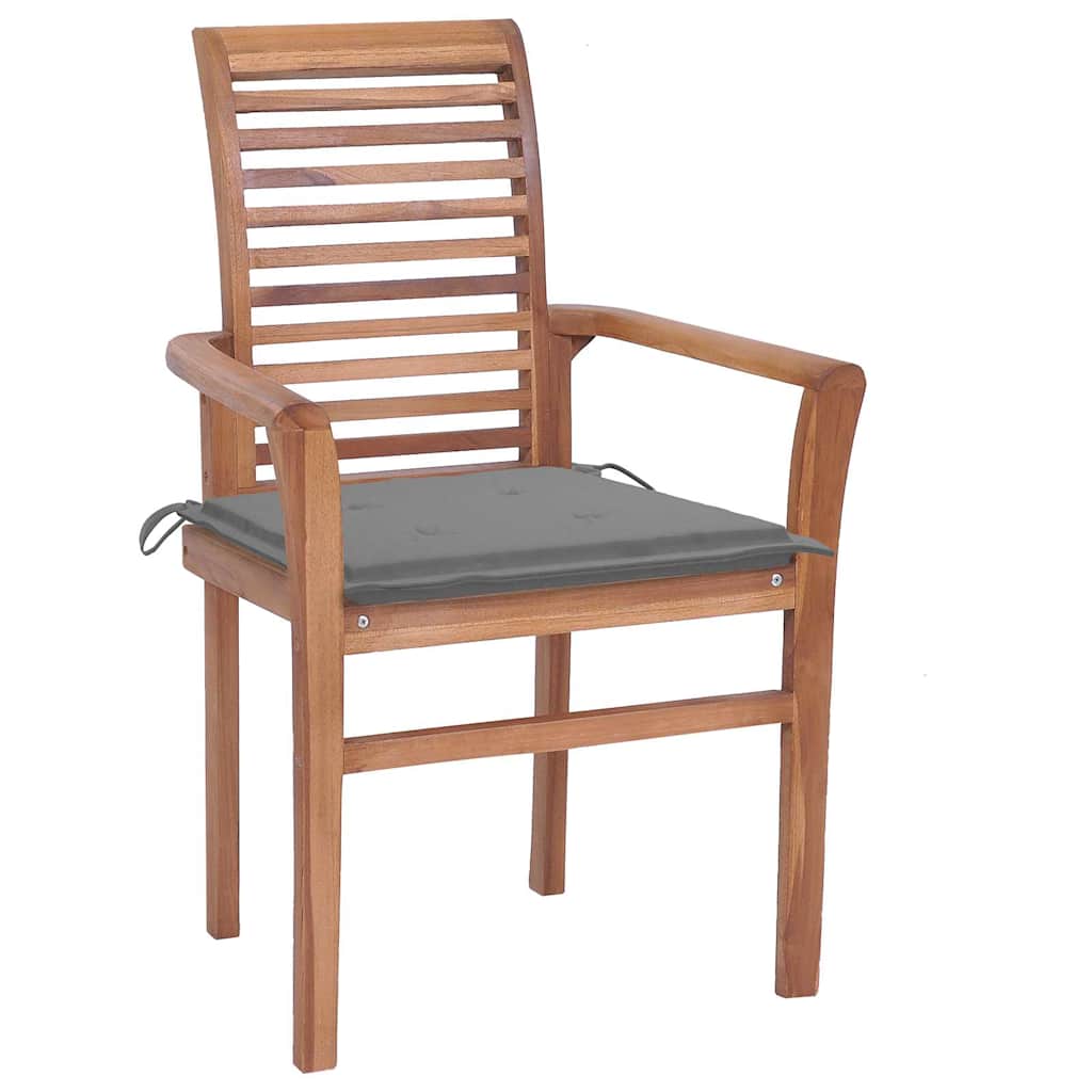 Essstühle 6 Stk. mit Grauen Kissen Massivholz Teak