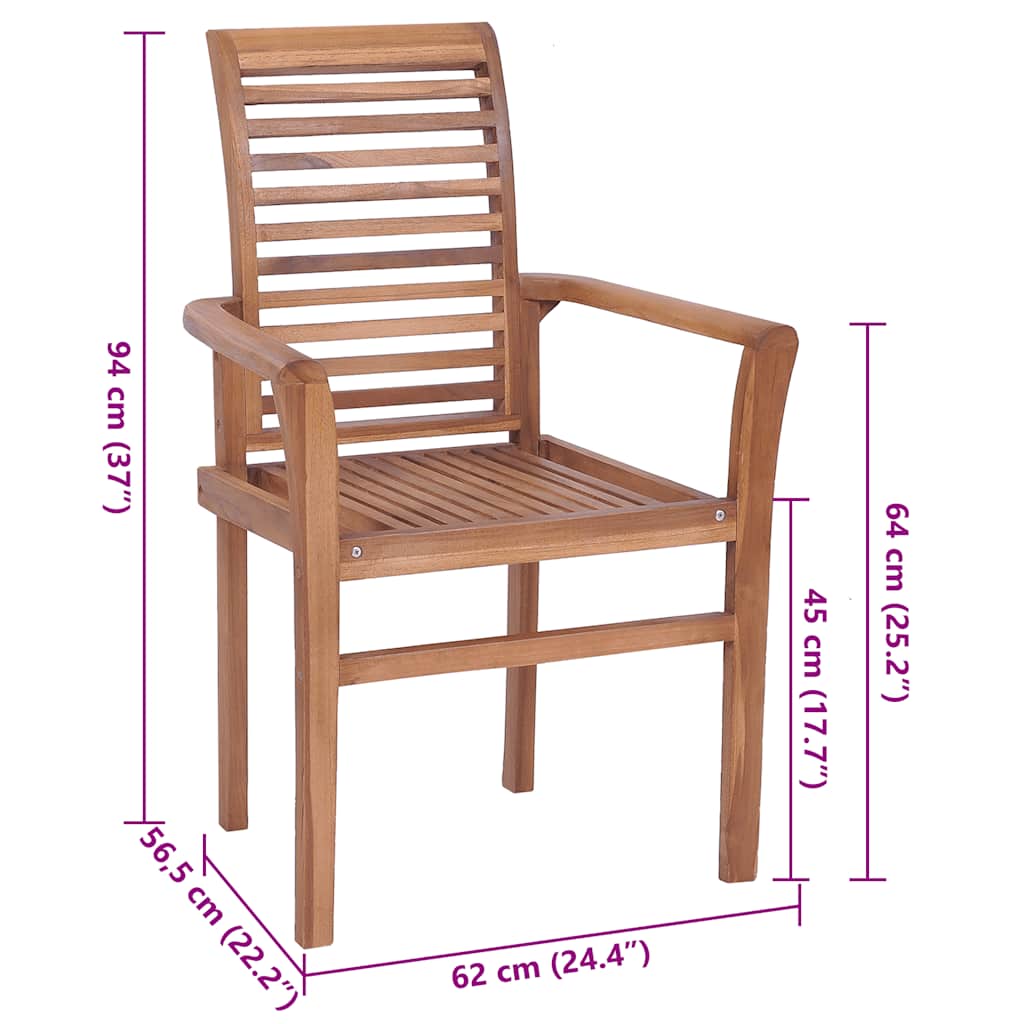 Essstühle 8 Stk. mit Anthrazit Kissen Massivholz Teak