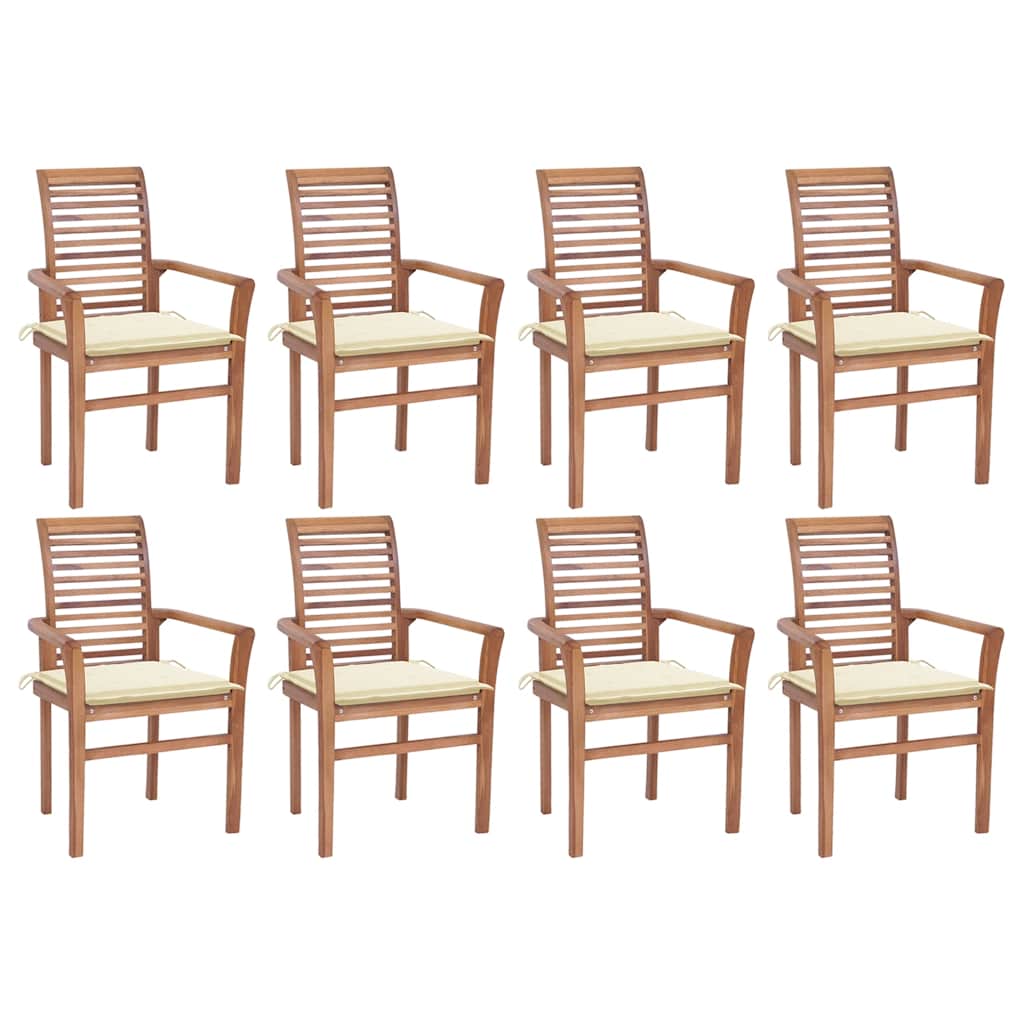Essstühle 8 Stk. mit Creme Kissen Massivholz Teak