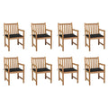 Gartenstühle 8 Stk. mit Schwarzen Kissen Massivholz Teak