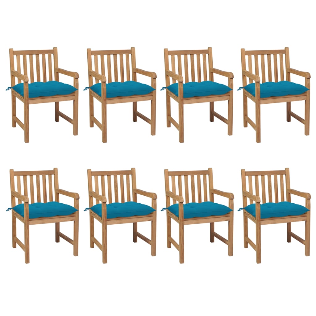 Gartenstühle 8 Stk. mit Hellblauen Kissen Massivholz Teak