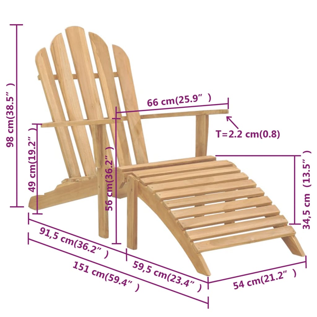 Adirondack-Stühle mit Fußteil 2 Stk. Massivholz Teak