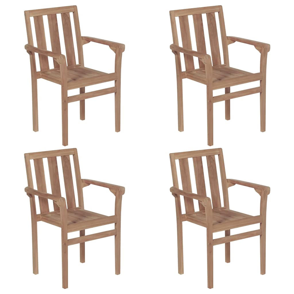 Stapelbare Gartenstühle mit Kissen 4 Stk. Massivholz Teak
