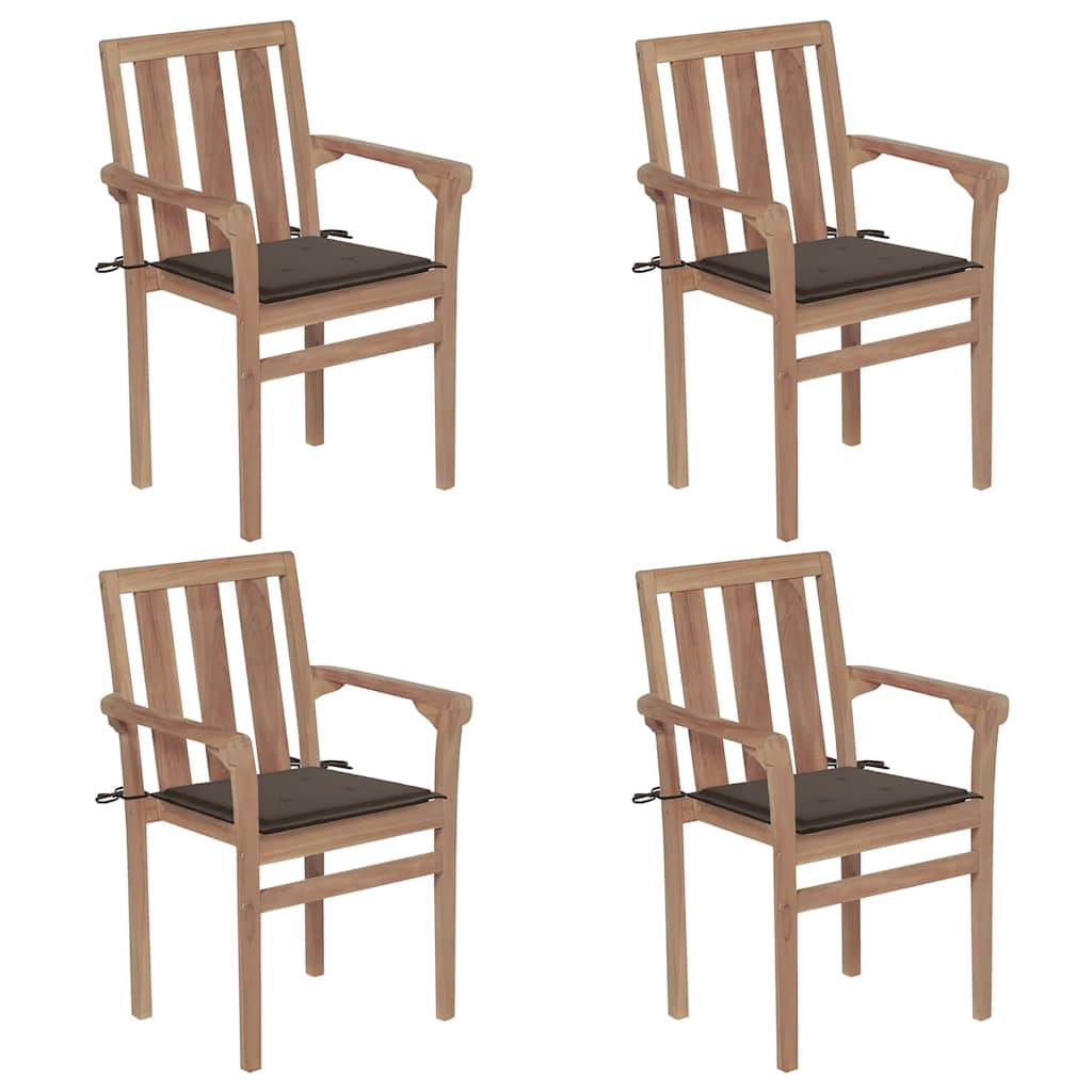 Stapelbare Gartenstühle mit Kissen 4 Stk. Massivholz Teak