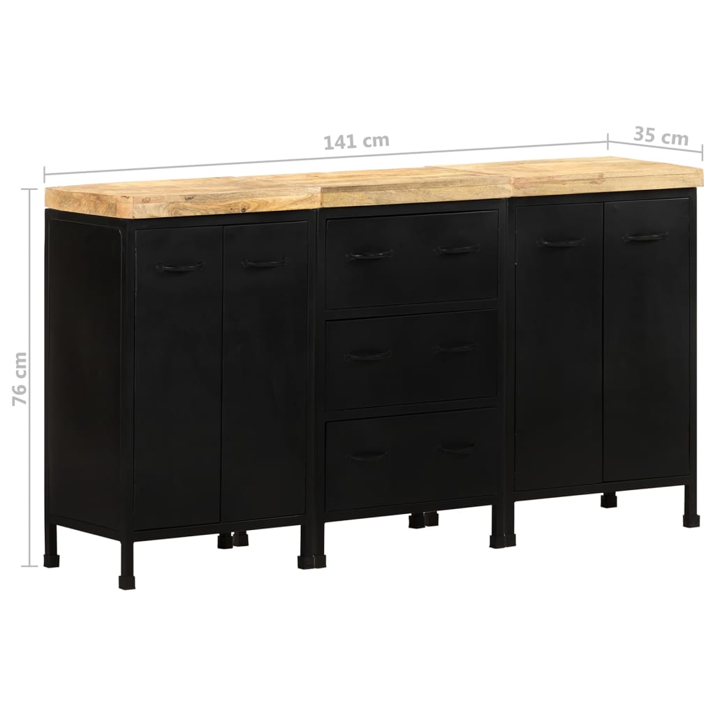 Sideboard mit 3 Schubladen und 4 Türen Raues Mangoholz