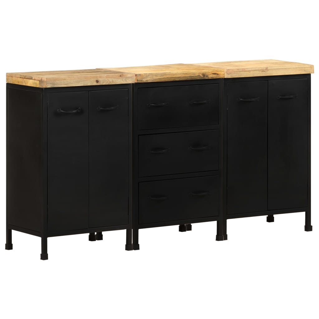 Sideboard mit 3 Schubladen und 4 Türen Raues Mangoholz