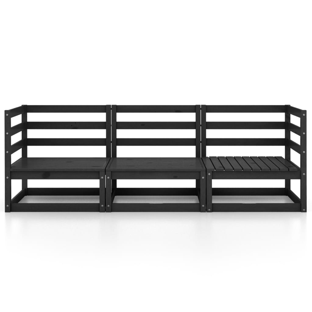 Outdoor-Sofa 3-Sitzer Schwarz Massivholz Kiefer