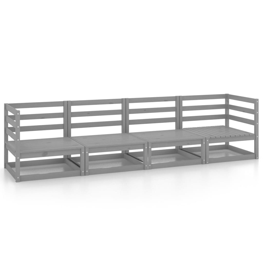 Outdoor-Sofa 4-Sitzer Grau Massivholz Kiefer