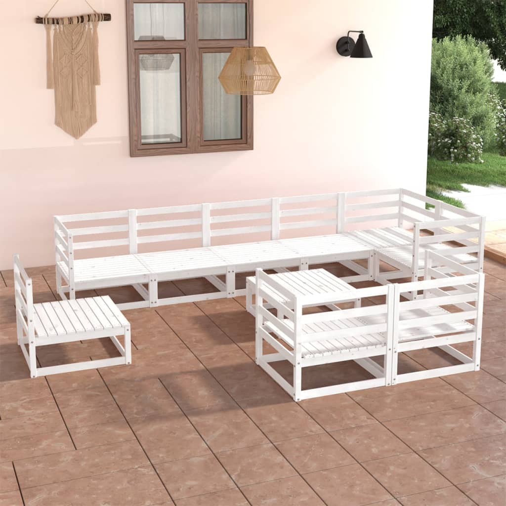 10-tlg. Garten-Lounge-Set Weiß Massivholz Kiefer