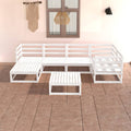 7-tlg. Garten-Lounge-Set Weiß Massivholz Kiefer