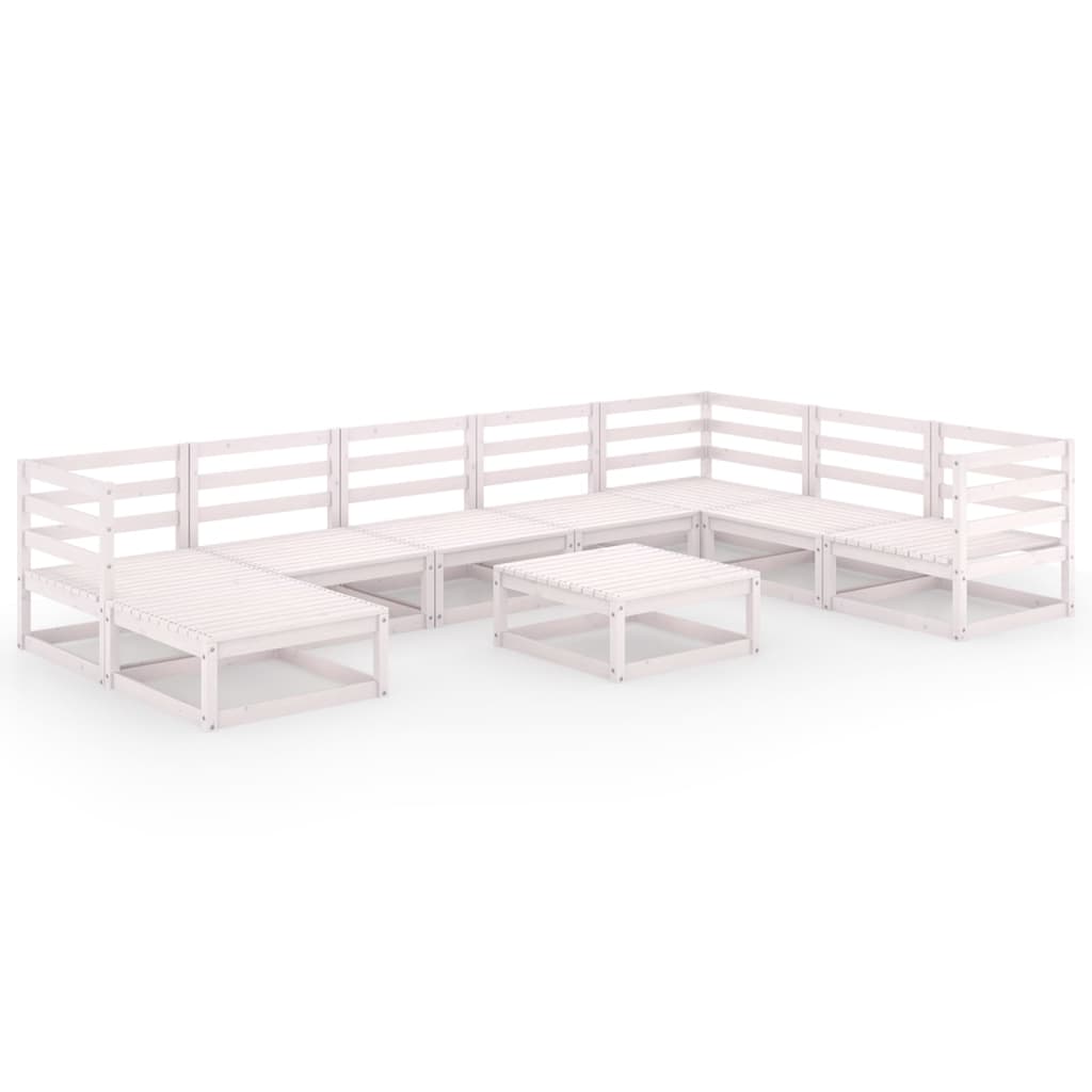 9-tlg. Garten-Lounge-Set Weiß Kiefer Massivholz