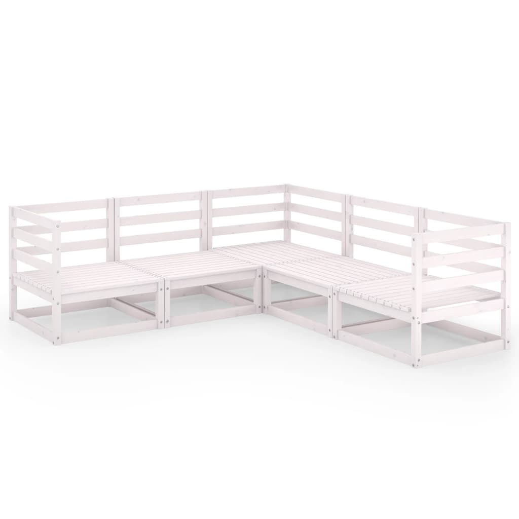 5-tlg. Garten-Lounge-Set Weiß Kiefer Massivholz