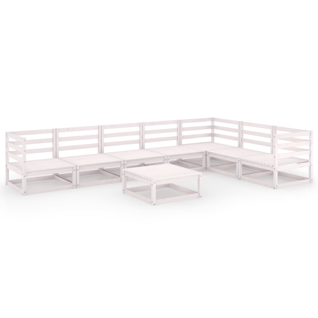 8-tlg. Garten-Lounge-Set Weiß Kiefer Massivholz