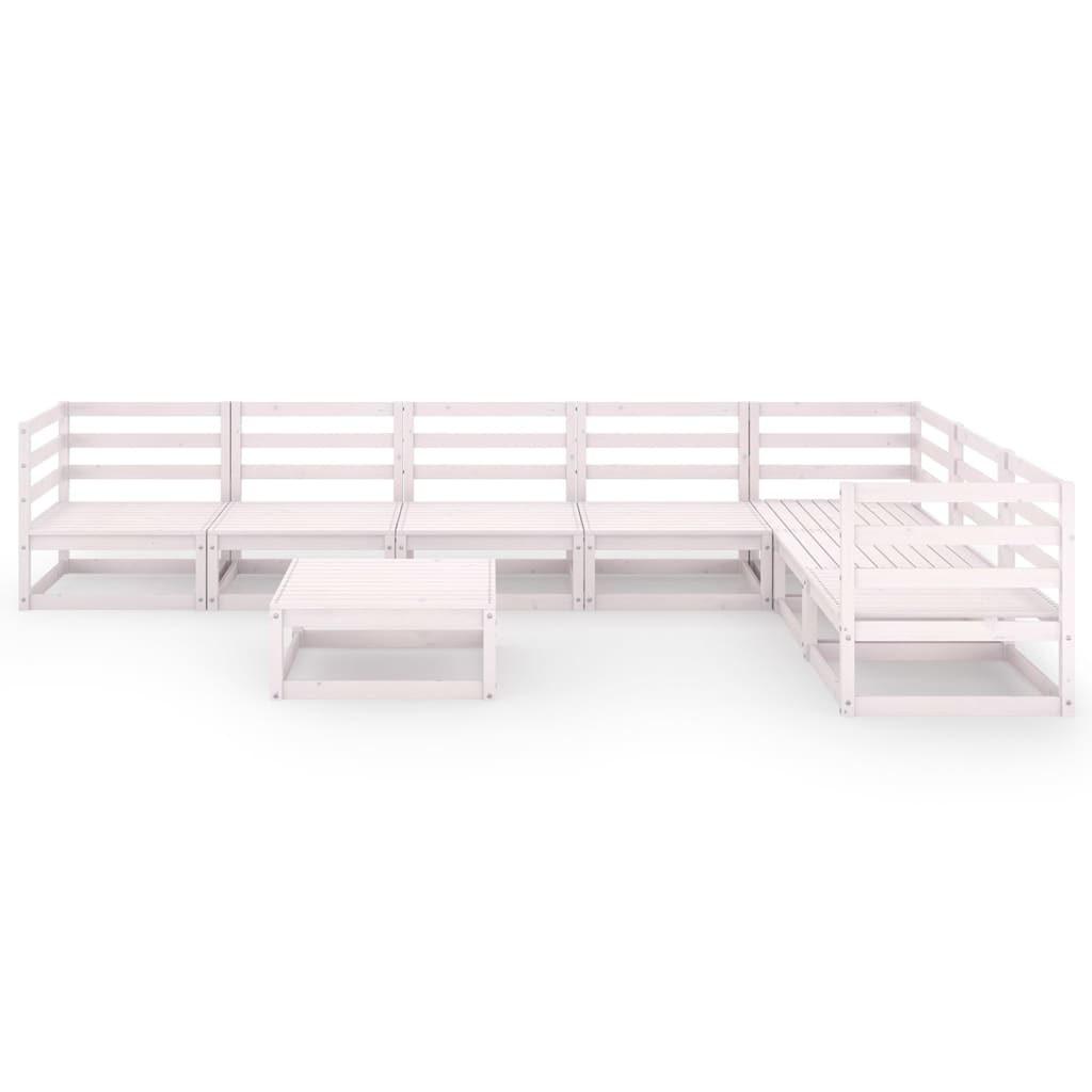 8-tlg. Garten-Lounge-Set Weiß Kiefer Massivholz