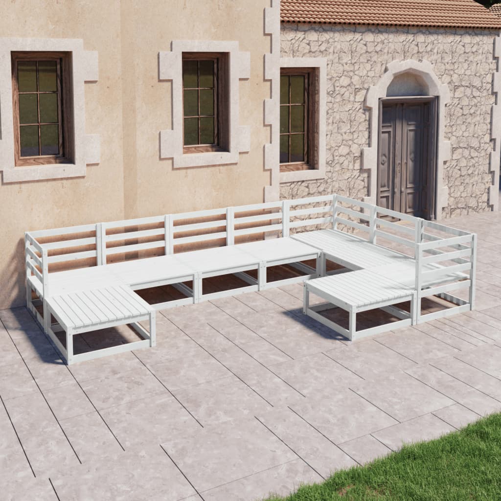 9-tlg. Garten-Lounge-Set Weiß Kiefer Massivholz