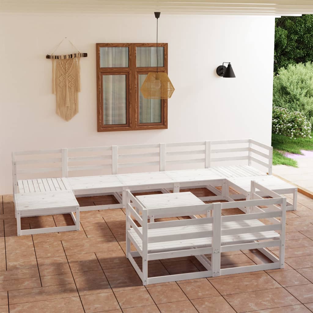 10-tlg. Garten-Lounge-Set Weiß Massivholz Kiefer