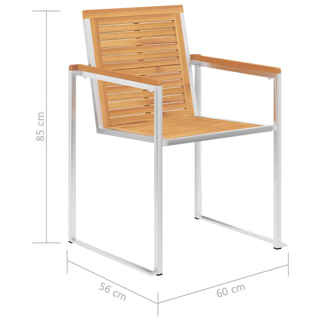 6 Stk. Gartenstühle Massivholz Teak und Edelstahl