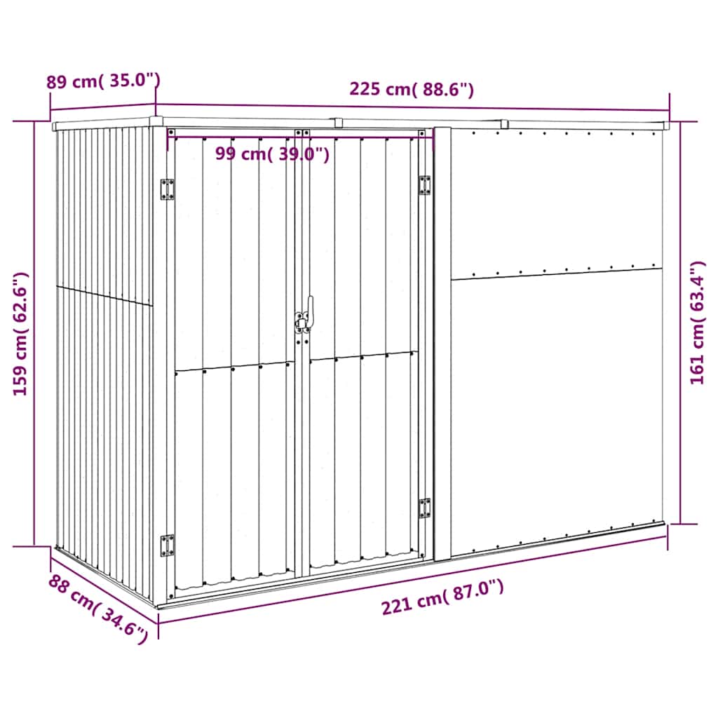 Gerätehaus Braun 225x89x161 cm Verzinkter Stahl