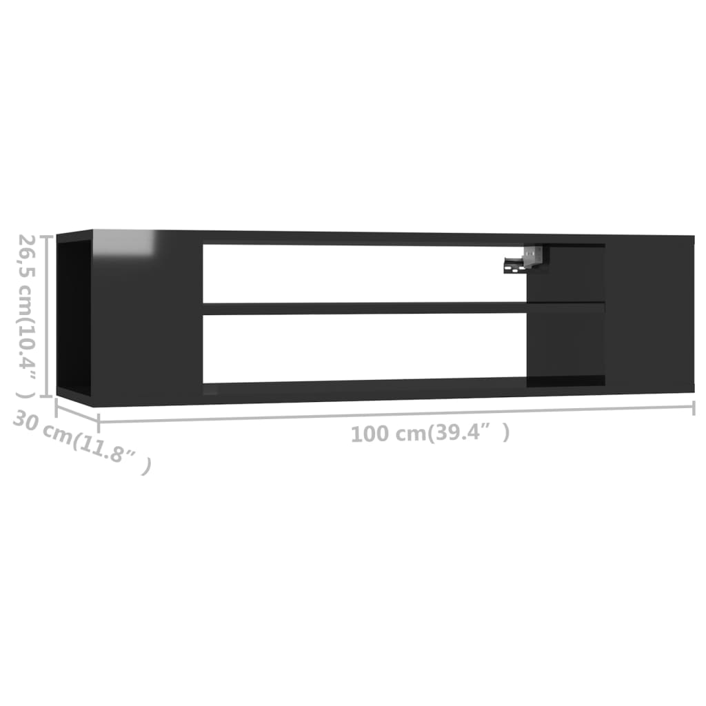 TV-Hängeschrank Hochglanz-Schwarz 100x30x26,5 cm Holzwerkstoff