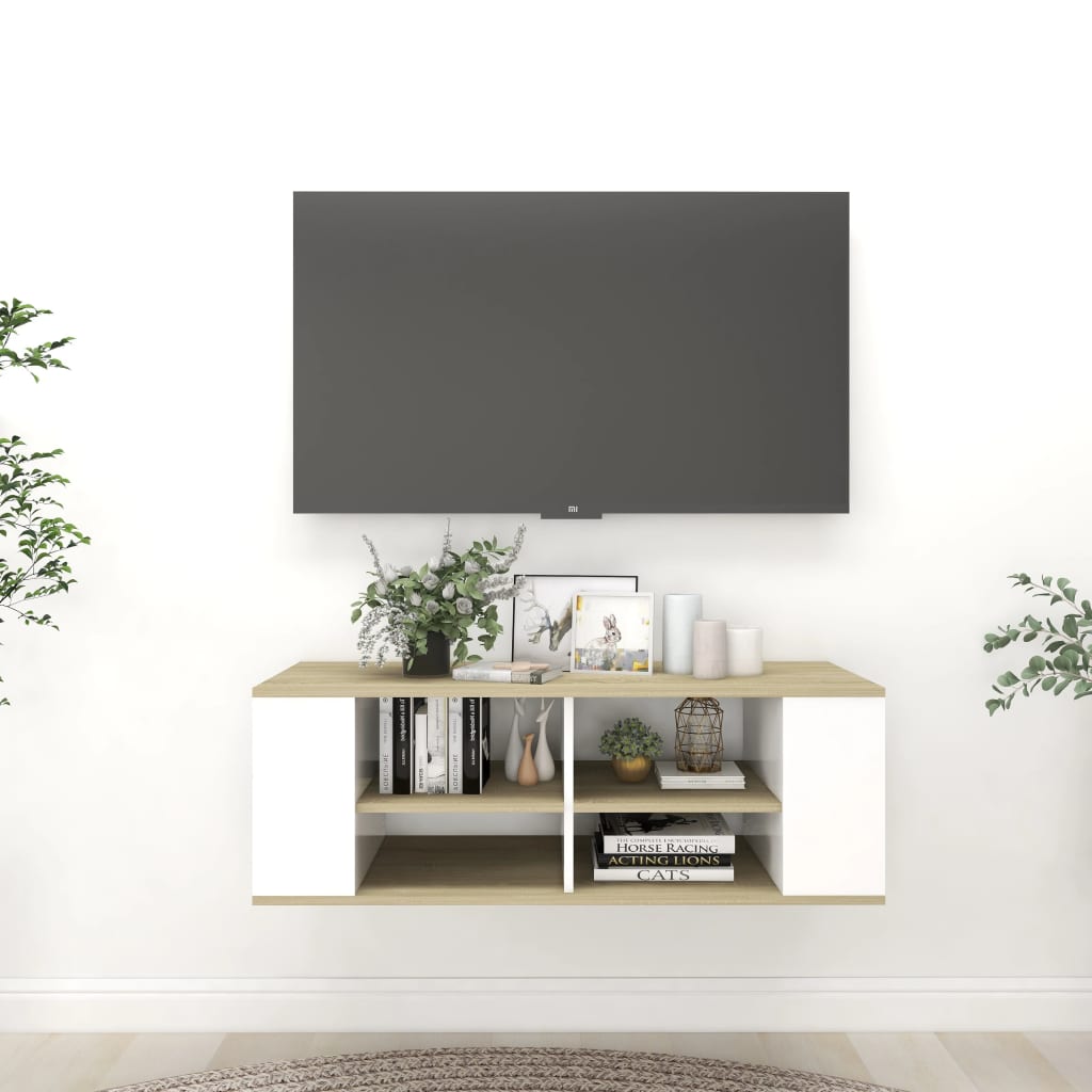 TV-Wandschrank Weiß Sonoma-Eiche 102x35x35 cm Holzwerkstoff