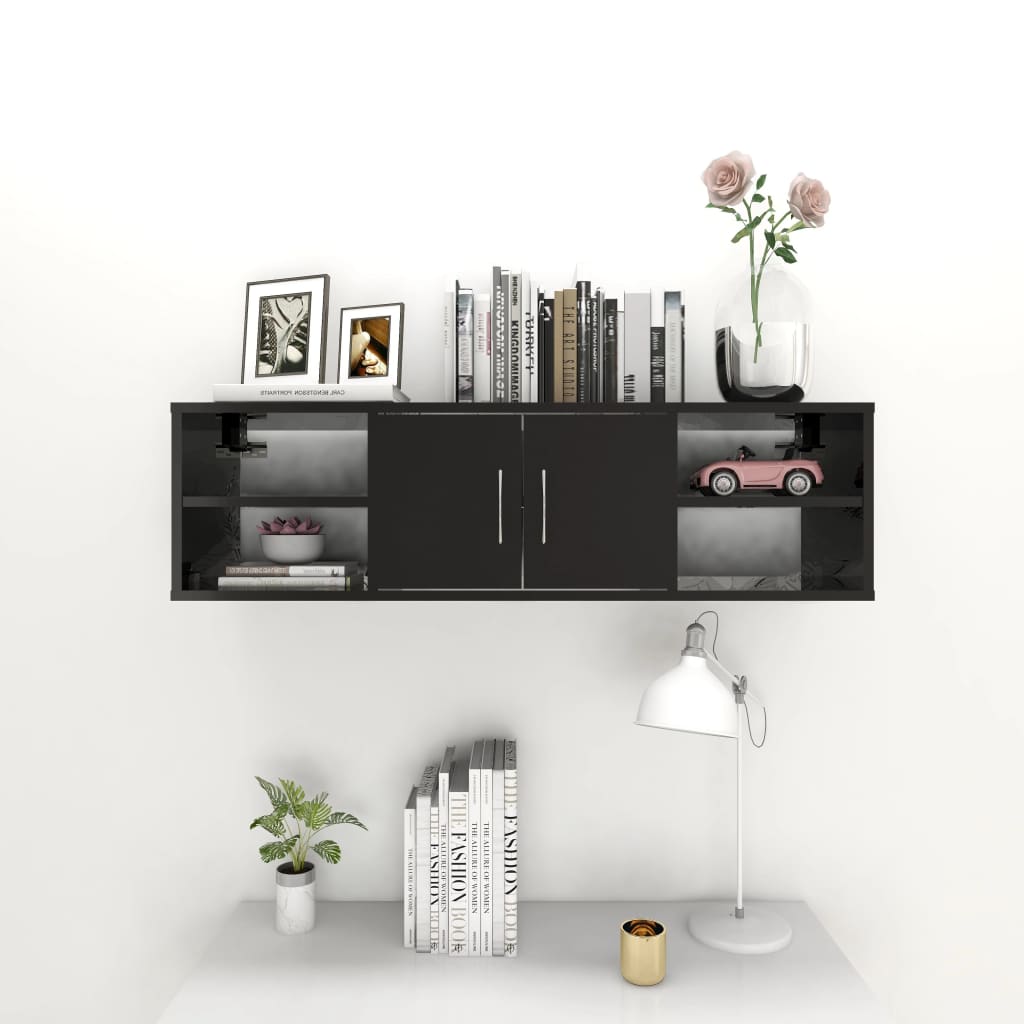 Wandregal Hochglanz-Schwarz 102x30x29 cm Holzwerkstoff