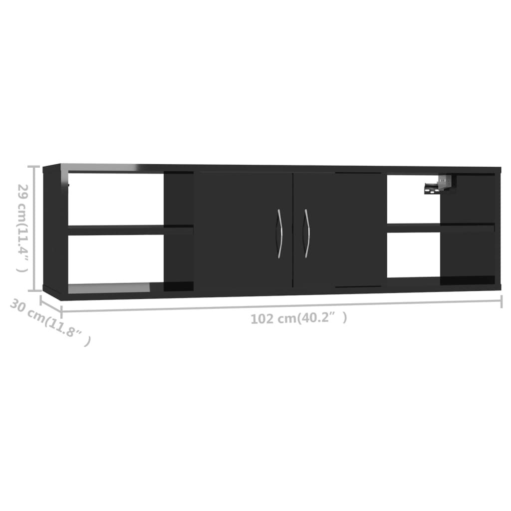 Wandregal Hochglanz-Schwarz 102x30x29 cm Holzwerkstoff