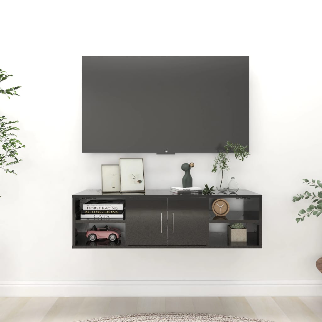 Wandregal Hochglanz-Schwarz 102x30x29 cm Holzwerkstoff