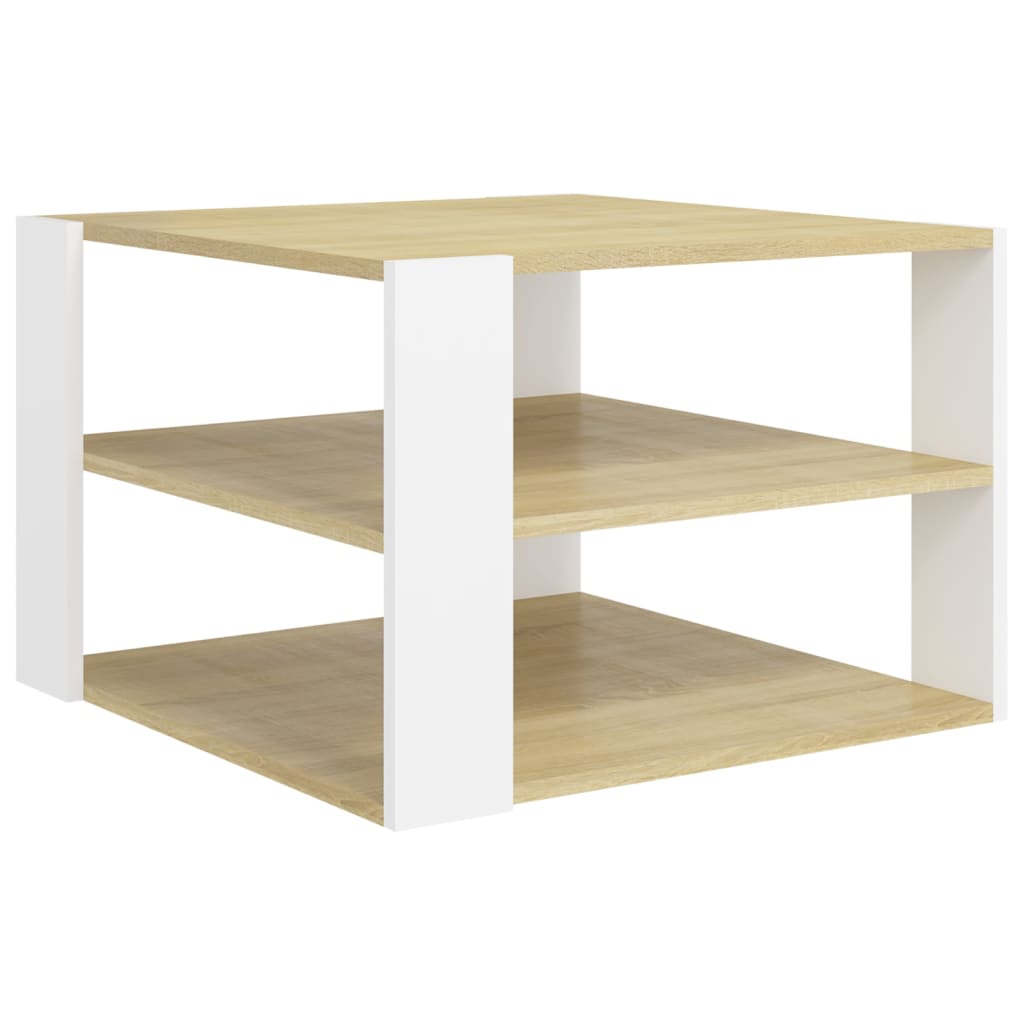 Couchtisch Sonoma-Eiche Weiß 60x60x40 cm Holzwerkstoff