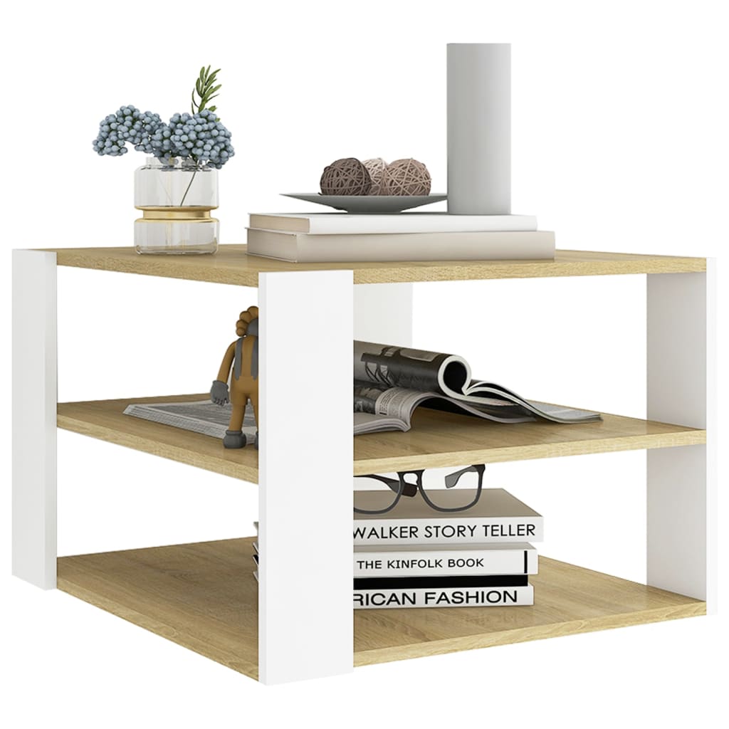 Couchtisch Sonoma-Eiche Weiß 60x60x40 cm Holzwerkstoff