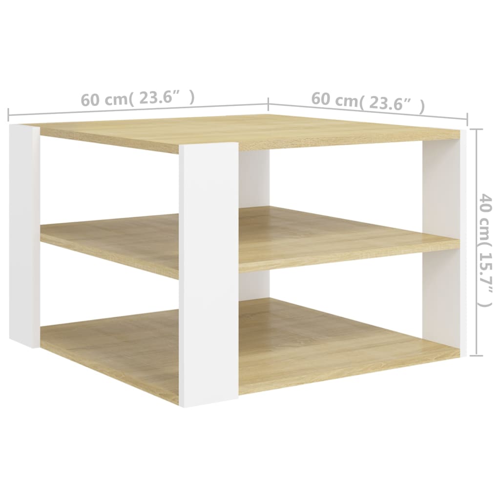 Couchtisch Sonoma-Eiche Weiß 60x60x40 cm Holzwerkstoff