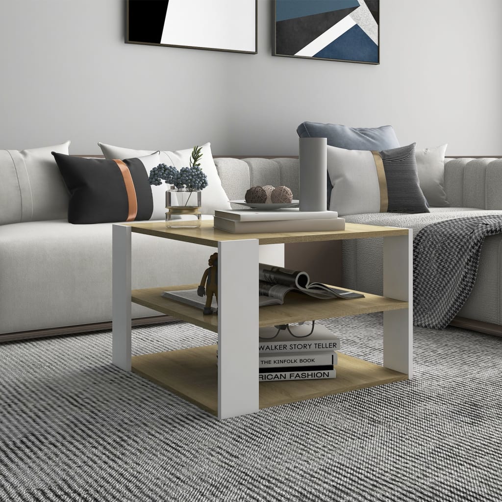 Couchtisch Sonoma-Eiche Weiß 60x60x40 cm Holzwerkstoff