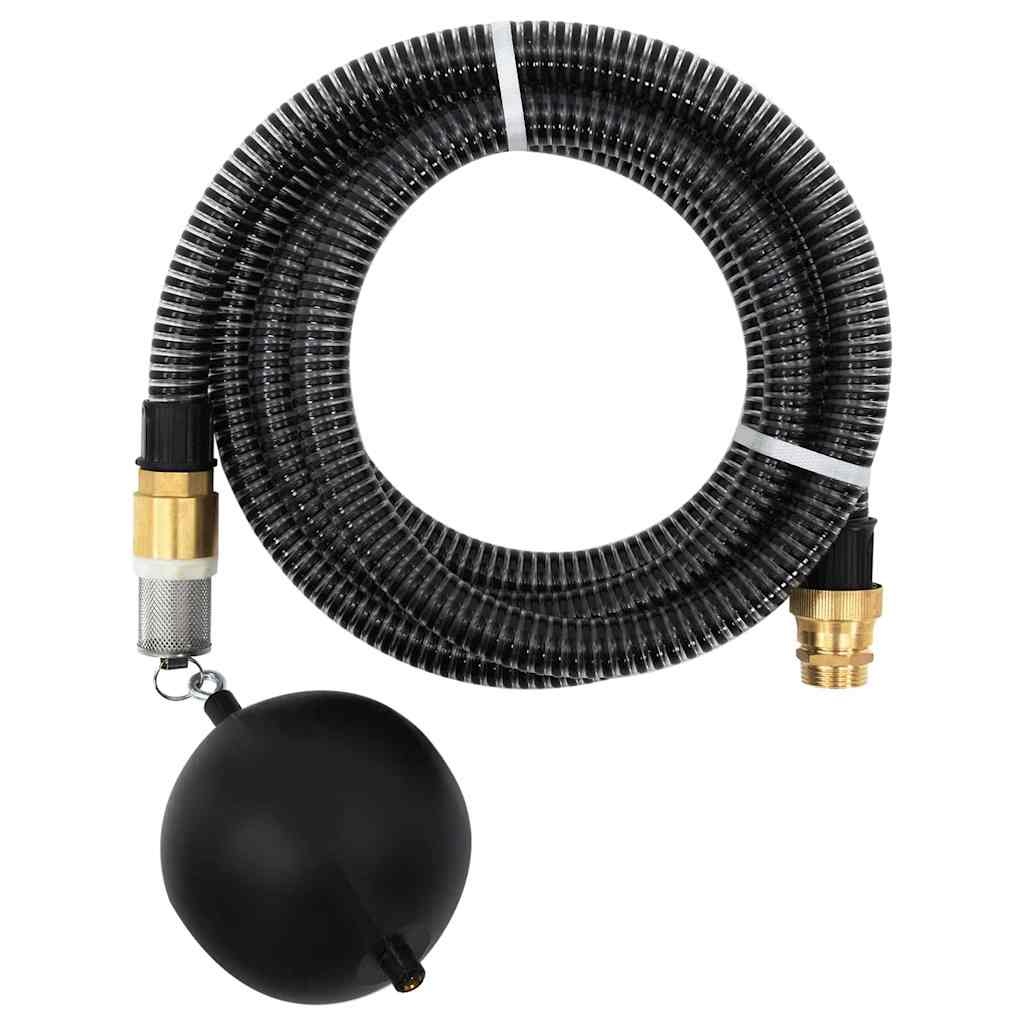 Saugschlauch mit Messing-Anschlüssen Schwarz 1,1" 7 m PVC