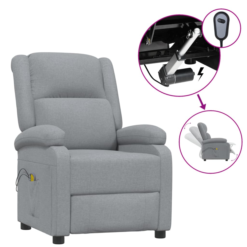 Massagesessel Elektrisch Hellgrau Stoff