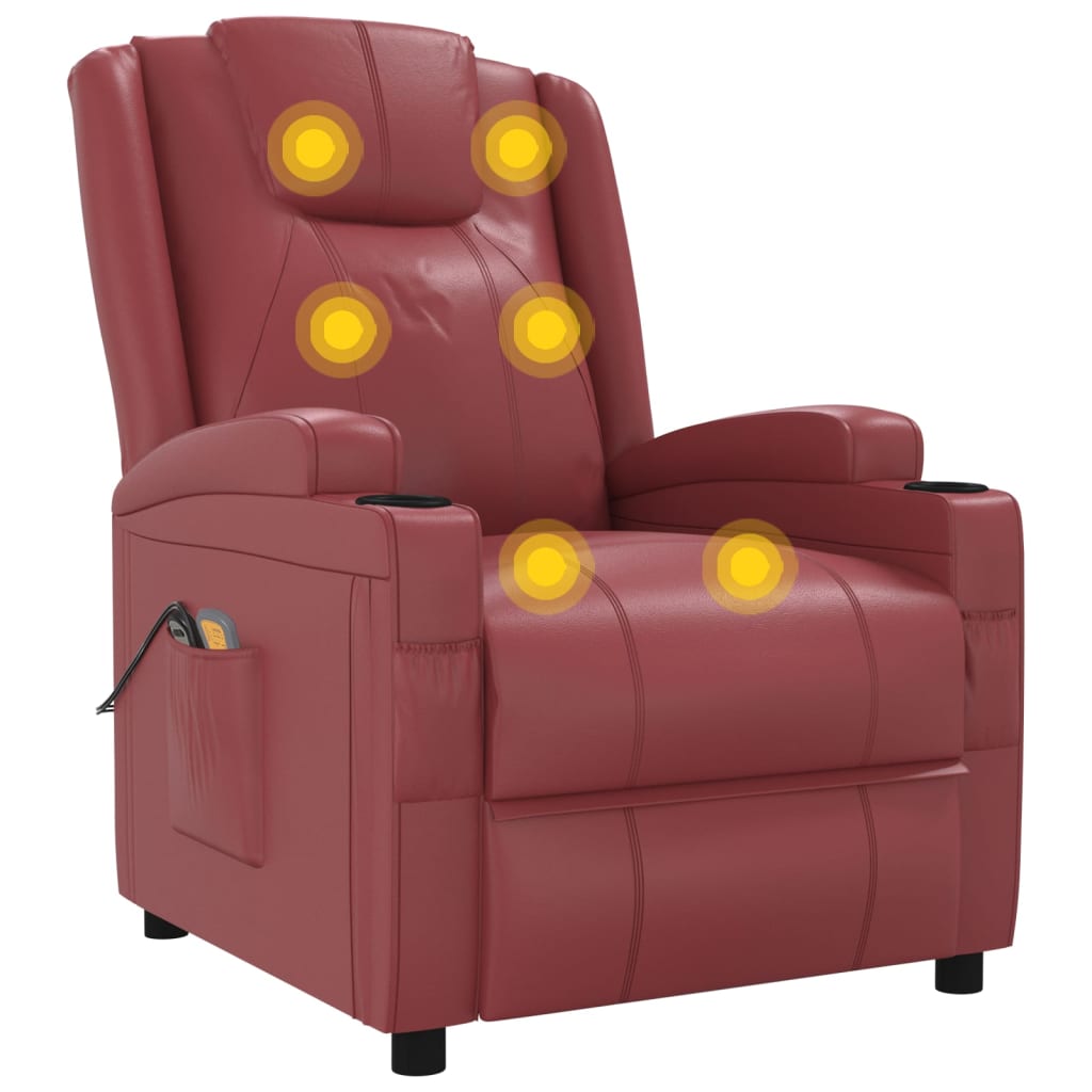 Massagesessel Elektrisch Weinrot Kunstleder