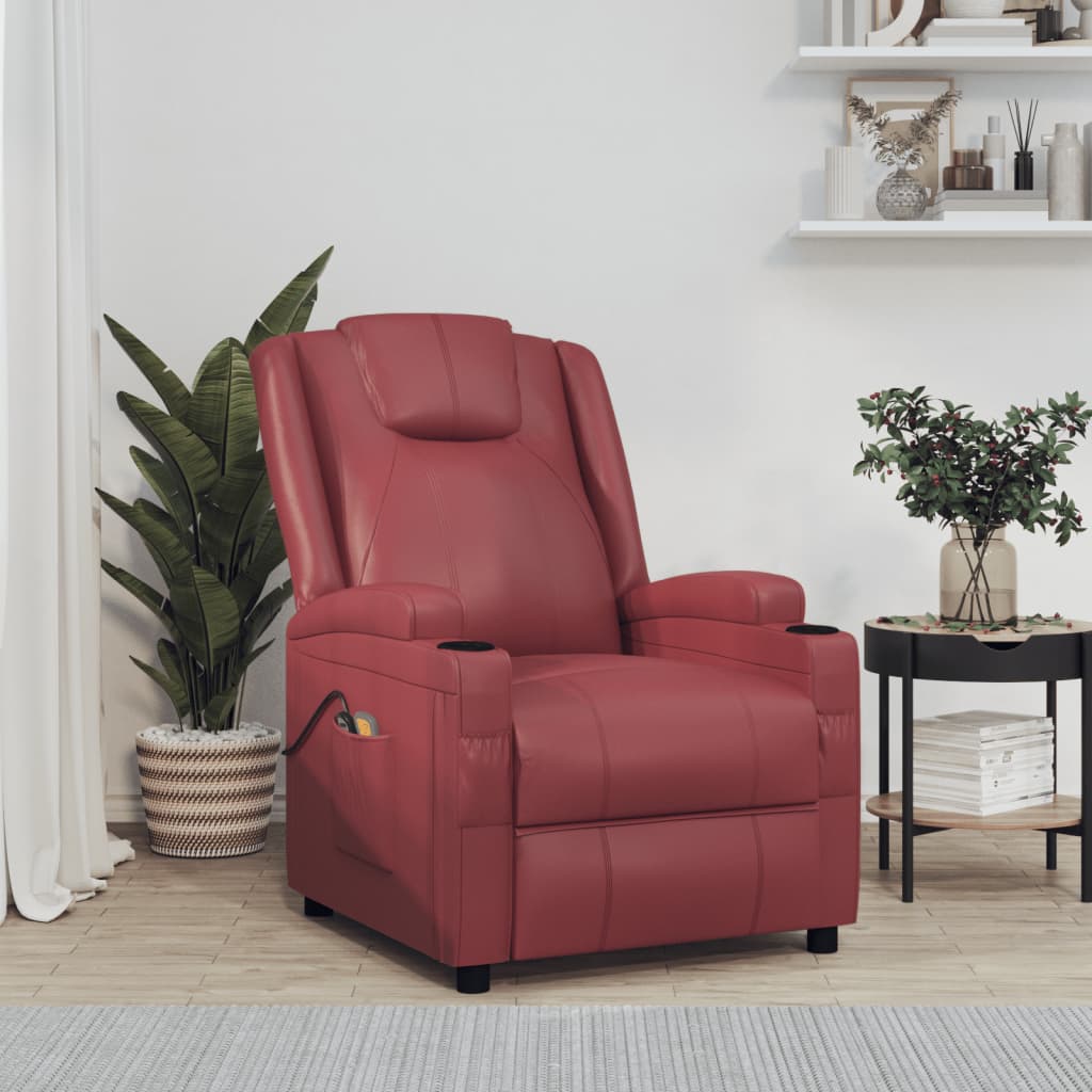 Massagesessel Elektrisch Weinrot Kunstleder