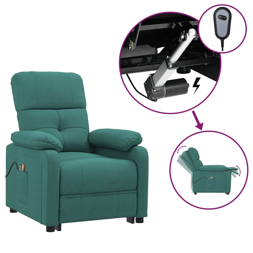 Elektrischer Massagesessel Dunkelgrün Stoff