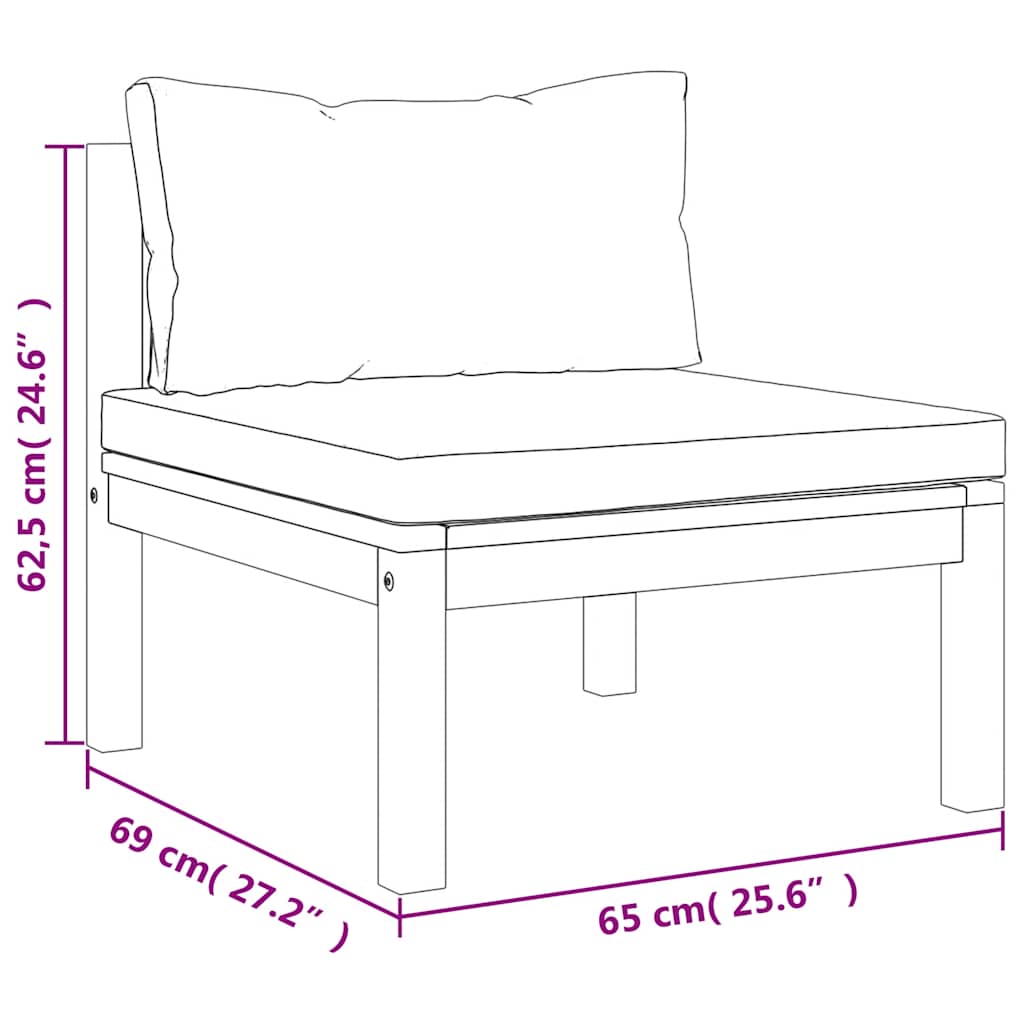 Modulares Mittelsofa mit Dunkelgrauen Kissen Massivholz Akazie
