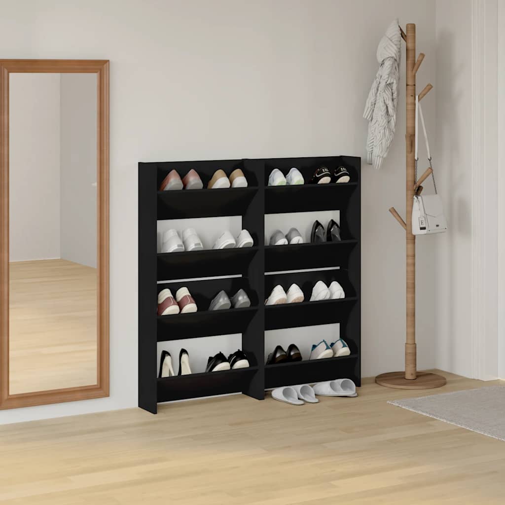 Wand-Schuhschränke 4 Stk. Schwarz 60x18x60 cm Holzwerkstoff