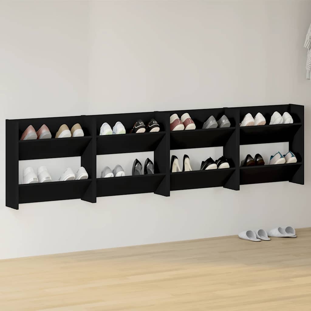 Wand-Schuhschränke 4 Stk. Schwarz 60x18x60 cm Holzwerkstoff