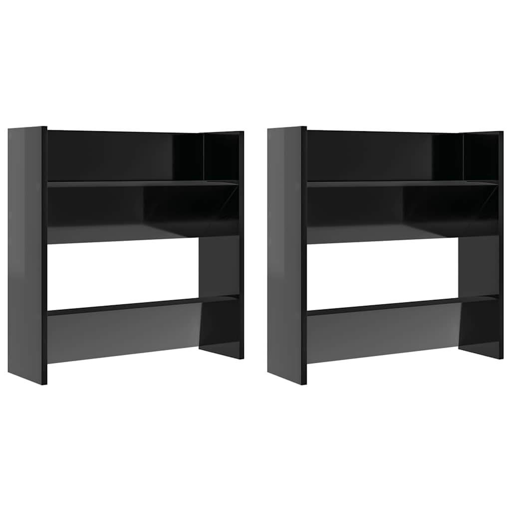 Wand-Schuhschränke 2 Stk. Hochglanz-Schwarz 60x18x60 cm