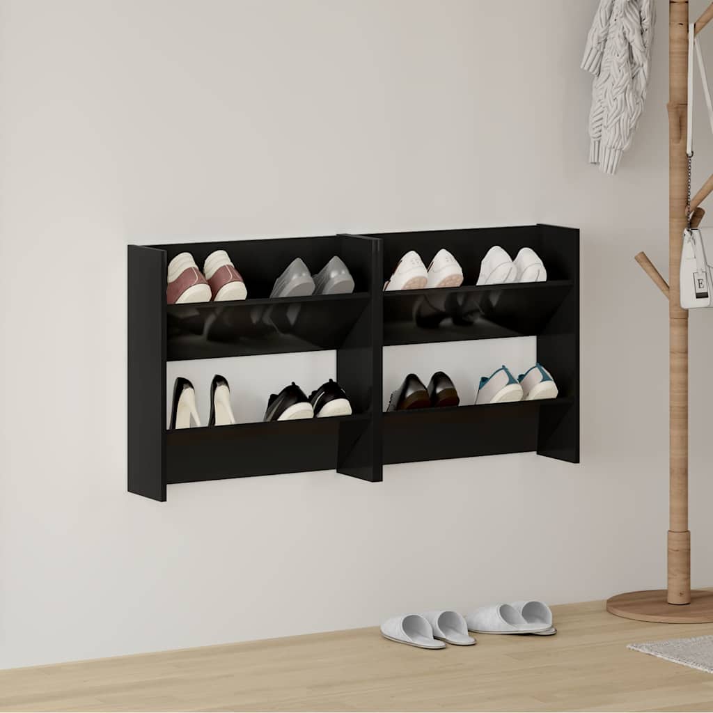 Wand-Schuhschränke 2 Stk. Hochglanz-Schwarz 60x18x60 cm