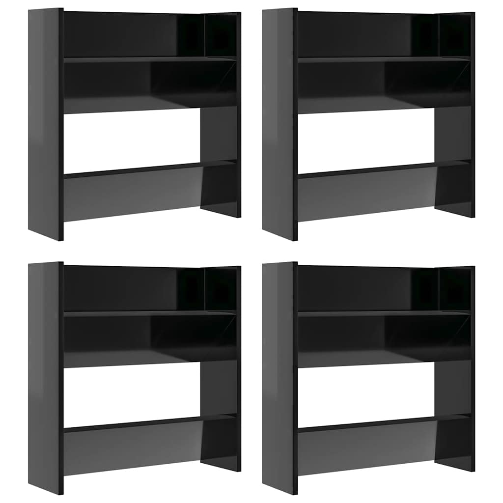 Wand-Schuhschränke 4 Stk. Hochglanz-Schwarz 60x18x60 cm