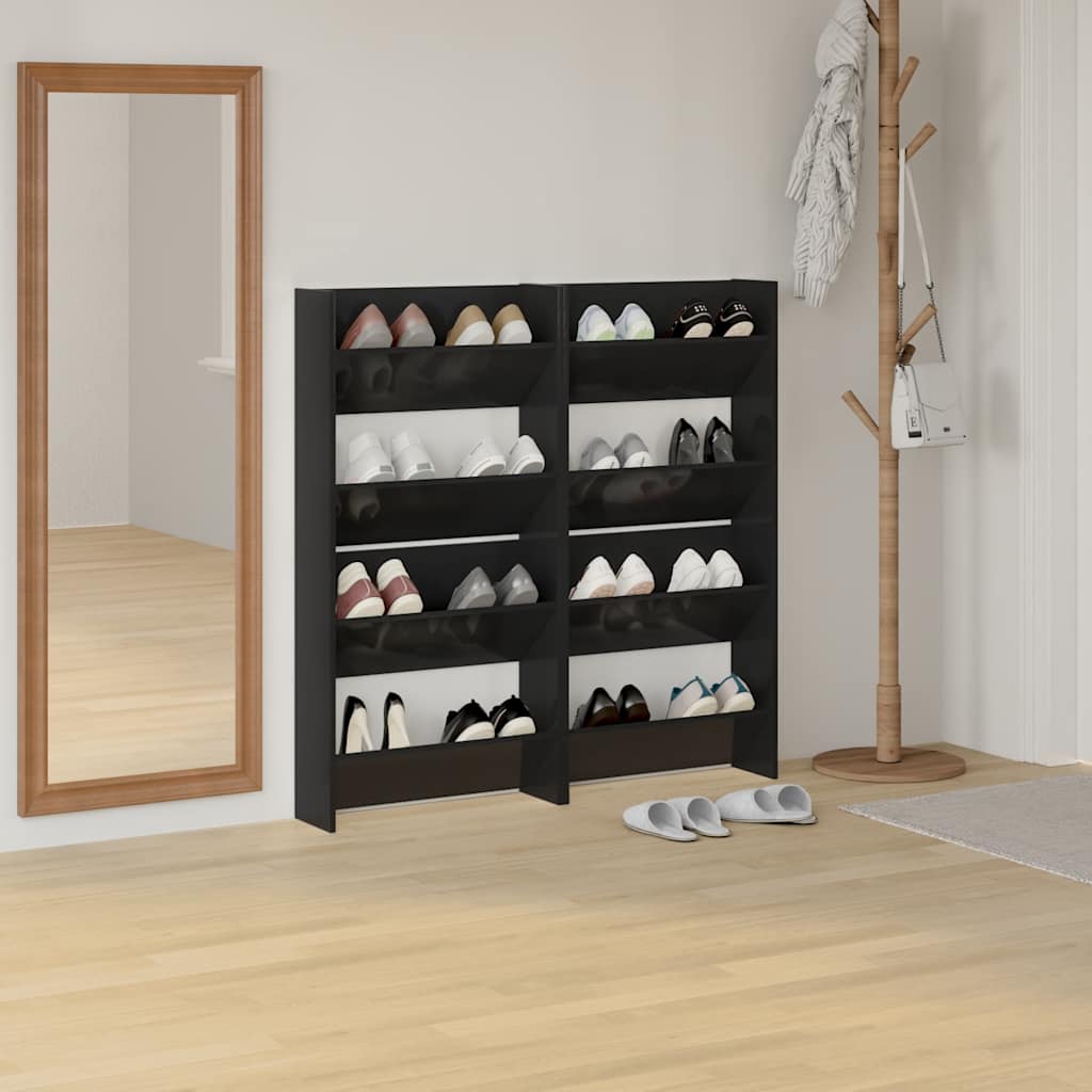Wand-Schuhschränke 4 Stk. Hochglanz-Schwarz 60x18x60 cm