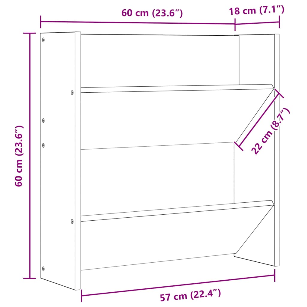 Wand-Schuhschrank Hochglanz-Grau 60x18x60 cm Holzwerkstoff