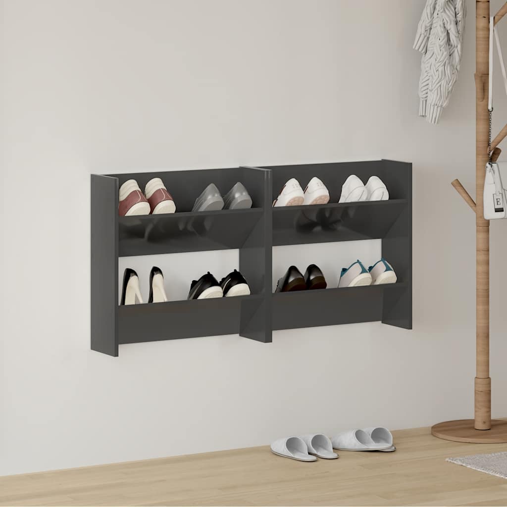 Wand-Schuhschränke 2 Stk. Hochglanz-Grau 60x18x60cm