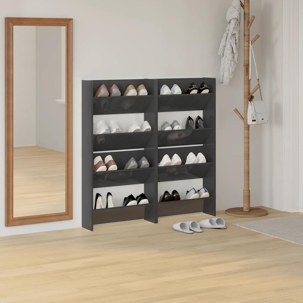 Wand-Schuhschränke 4 Stk. Hochglanz-Grau 60x18x60cm