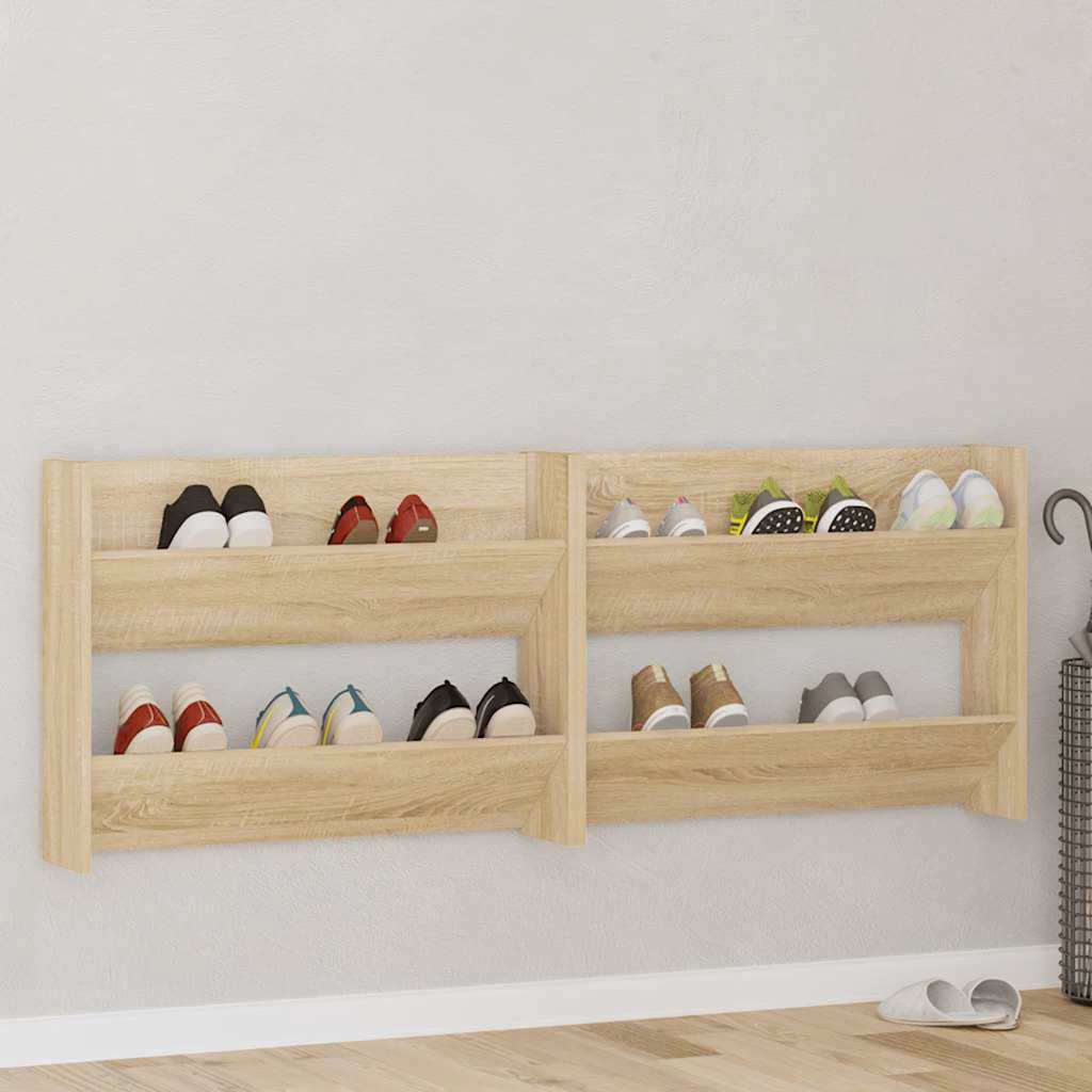 Wand-Schuhschränke 2 Stk. Sonoma-Eiche 80x18x60cm Holzwerkstoff